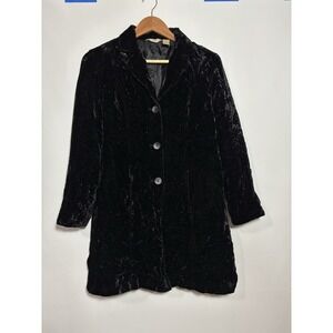 J. Jill Blazer Jacket Crushed Velvet Embroidery Sz SP Black Whimsigoth Fairygoth